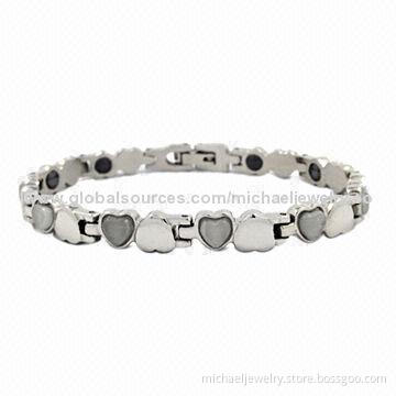 Magnetic Stainless Steel Bracelets with Bio-healthy Elements and 10pcs of Gray Opals